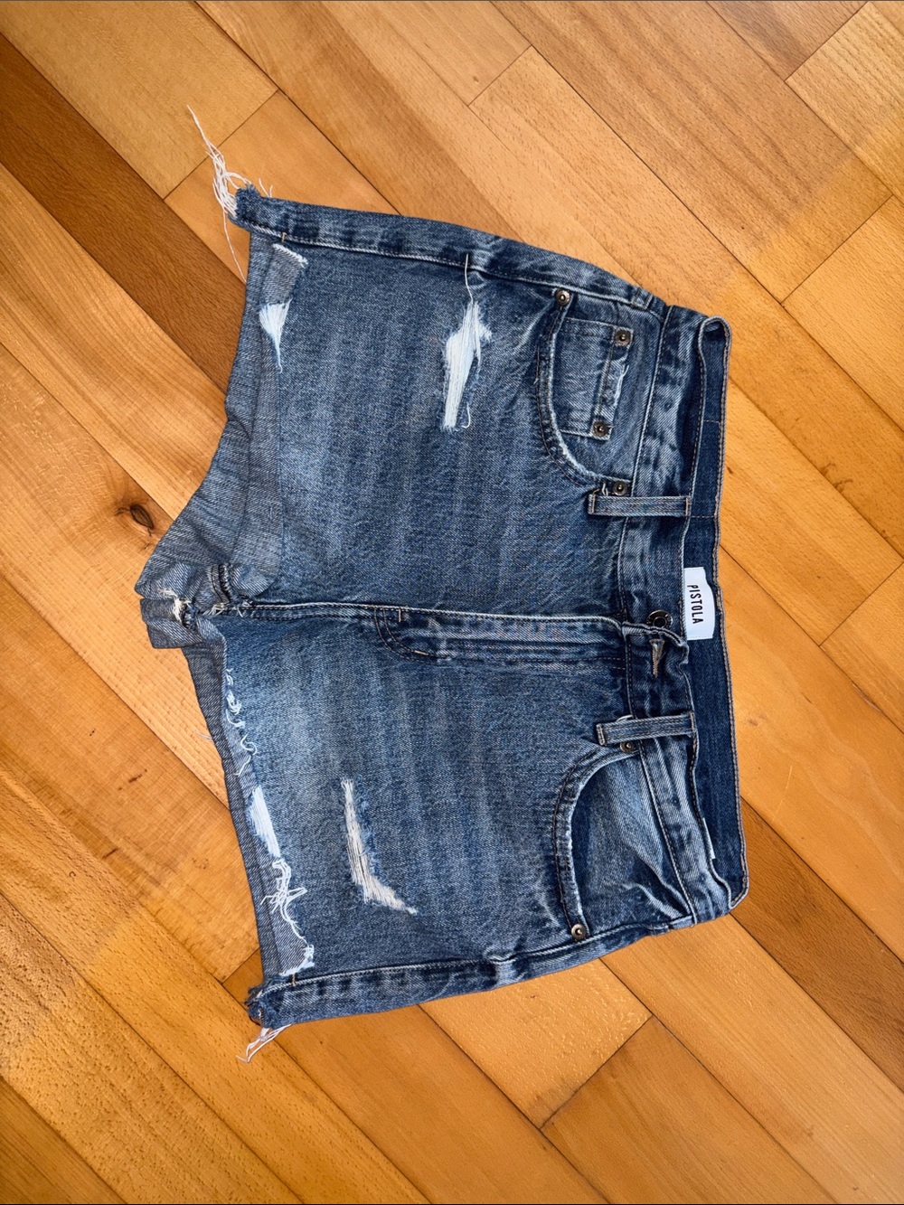 Pistola Distressed Dark Blue Denim Cutoff Shorts - Picture 2 of 5